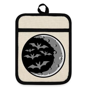 Beaucoup de chauves-souris silhouette fraîche croissant de lune nuit - Maniques avec dos en caoutchouc - lin/noir  - Devant