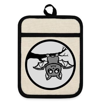 Chauve-souris suspendu lune branche Halloween mignon mignon - Maniques avec dos en caoutchouc - lin/noir  - Devant