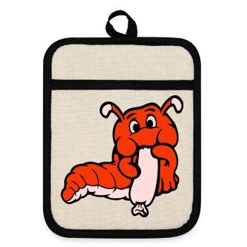 Caterpillar Worm Happy Eats Sausage Sausage Hot Dog - Pot holders with rubber back - linen/black  - Front