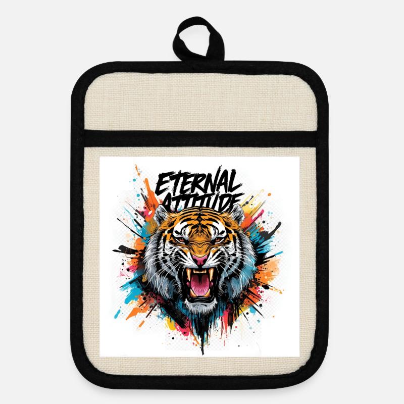 Tigre de l’attitude éternelle - Maniques avec dos en caoutchouc - lin/noir 