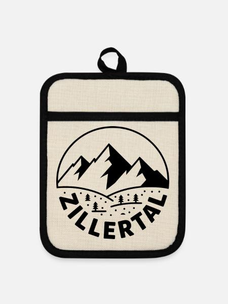 Zillertal - Souvenir Design - Topflappen mit Gummirückseite - Leinen/Schwarz 
