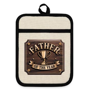 Father of the Year - Funny Dad T-Shirt - Pot holders with rubber back - linen/black  - Front