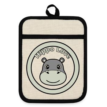 Hippo Love Hippo Logo Badge - Pot holders with rubber back - linen/black  - Front