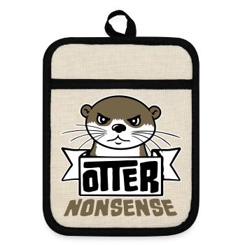N’importe quoi de loutre, jeu de mots drôle, expression d’amour de la loutre - Maniques avec dos en caoutchouc - lin/noir  - Devant