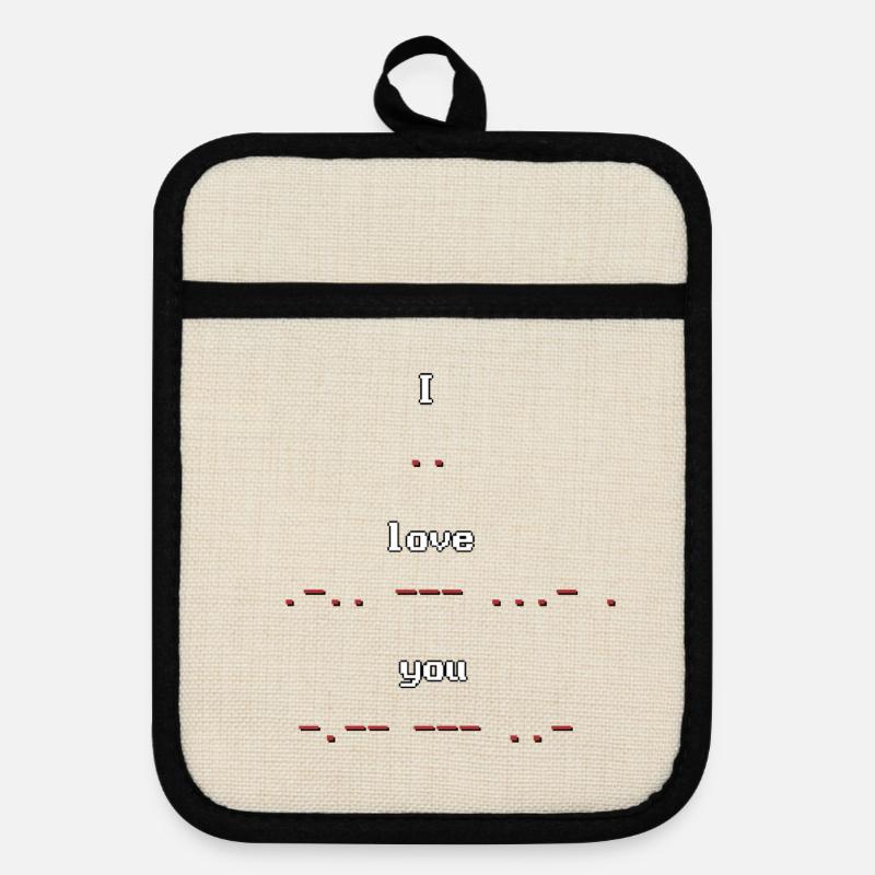 Code Morse rétro pixel art Je t’aime - Maniques avec dos en caoutchouc - lin/noir 