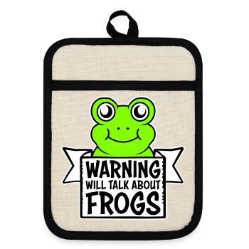 Warning Will Talk About Frogs Frog Funny Animal - Pot holders with rubber back - linen/black  - Front