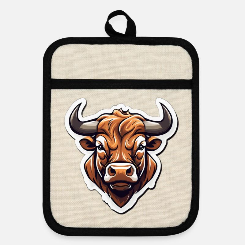 Expressive Taurus Stylized Logo - Pot holders with rubber back - linen/black 