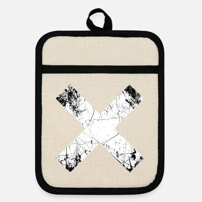 Grunge X Cut Pattern - Pot holders with rubber back - linen/black 
