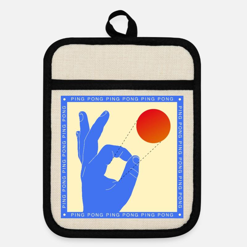 Retro Pop Art Ping Pong Flick Graphic - Pot holders with rubber back - linen/black 