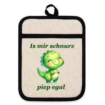 Schnurz piep egal Lustiger Spruch süßer Dino - Topflappen mit Gummirückseite - Leinen/Schwarz  - Vorne