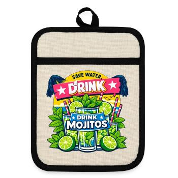 Save the water, drink Mojitos - Pot holders with rubber back - linen/black  - Front