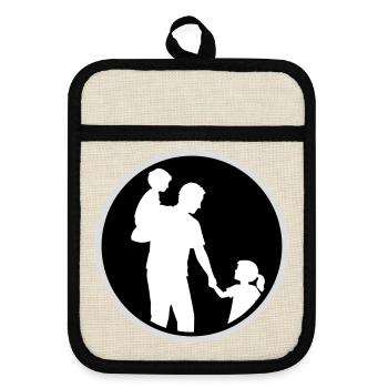 Father Child Silhouette Walking Family Dad Love - Pot holders with rubber back - linen/black  - Front