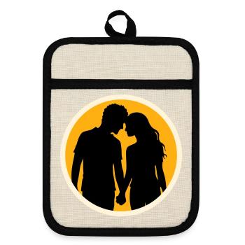 Couple Silhouette Love Romance Valentine's Day Boyfriend - Pot holders with rubber back - linen/black  - Front