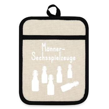 Männer 6 Bier Sechs Spielzeuge Witz zweideutig - Topflappen mit Gummirückseite - Leinen/Schwarz  - Vorne