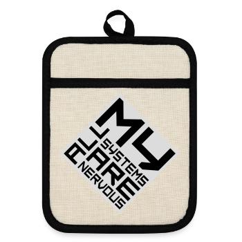Tous mes systèmes sont nerveux, peur drôle, logo de nerd - Maniques avec dos en caoutchouc - lin/noir  - Devant