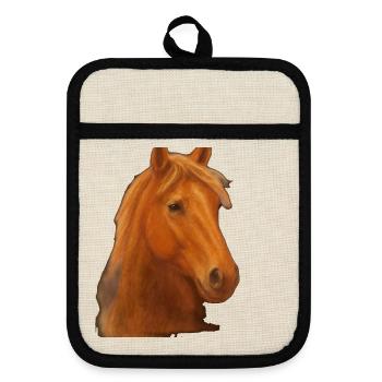 Pastel Horse - Pot holders with rubber back - linen/black  - Front