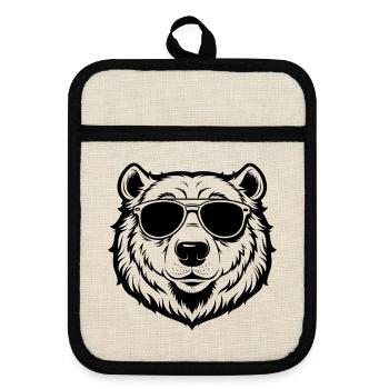 Cooler Eisbär mit Sonnenbrille - Topflappen mit Gummirückseite - Leinen/Schwarz  - Vorne