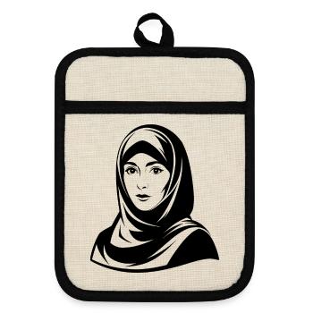 Hijab-Frau - Topflappen mit Gummirückseite - Leinen/Schwarz  - Vorne