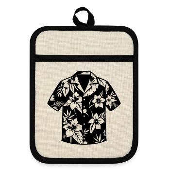 Hawaiihemd - Topflappen mit Gummirückseite - Leinen/Schwarz  - Vorne