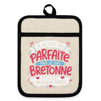 Je ne suis pas parfaite mais je suis bretonne - Maniques avec dos en caoutchouc - lin/noir  - Devant