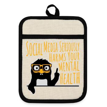 Social Media Seriously Harms Mental Health Pinguin - Topflappen mit Gummirückseite - Leinen/Schwarz  - Vorne