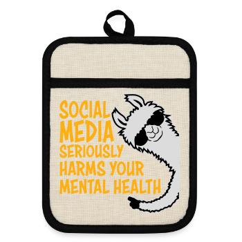 Social Media Seriously Harms Mental Health Lama - Topflappen mit Gummirückseite - Leinen/Schwarz  - Vorne
