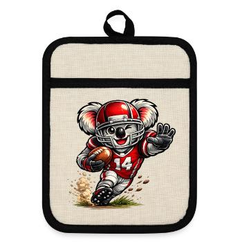 Süßer Koala spielt American Football - Topflappen mit Gummirückseite - Leinen/Schwarz  - Vorne