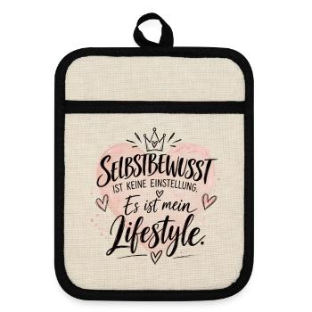 Selbstbewusstes Lifestyle-Herz - Topflappen mit Gummirückseite - Leinen/Schwarz  - Vorne