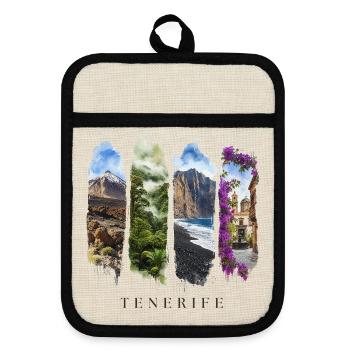 Teneriffa Urlaub Travel – Kanaren Natur & Teide - Topflappen mit Gummirückseite - Leinen/Schwarz  - Vorne