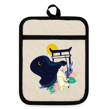 Torii Nachttraum Kimono - Topflappen mit Gummirückseite - Leinen/Schwarz  - Vorne