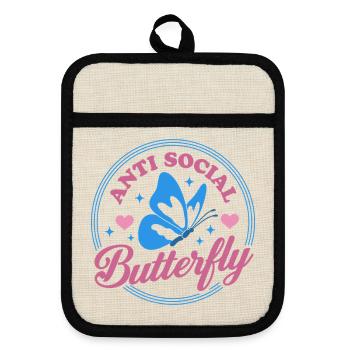 Anti Social Butterfly - Topflappen mit Gummirückseite - Leinen/Schwarz  - Vorne