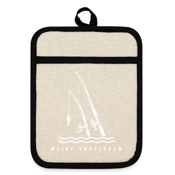 Meine Angelcrew – Angler Angelruten Vektor Shirt - Topflappen mit Gummirückseite - Leinen/Schwarz  - Vorne