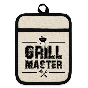 Grill Master Gott Grillspruch Chef BBQ Grillparty - Topflappen mit Gummirückseite - Leinen/Schwarz  - Vorne