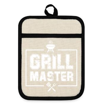 Grill Master Gott Grillsprüche Chef BBQ Grillparty - Topflappen mit Gummirückseite - Leinen/Schwarz  - Vorne