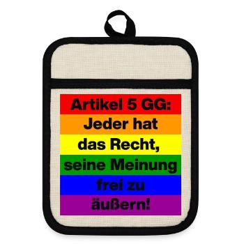 ARTIKEL 5 GG: RECHT AUF MEINUNGSFREIHEIT, GLÜCK - Topflappen mit Gummirückseite - Leinen/Schwarz  - Vorne