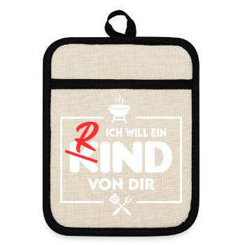 Ein Kind Ein Rind Grillsprüche Chef BBQ Grillparty - Topflappen mit Gummirückseite - Leinen/Schwarz  - Vorne