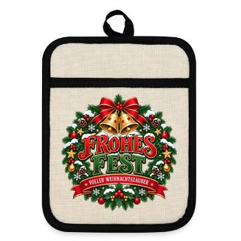 Frohes Fest – voller Weihnachtszauber - Topflappen mit Gummirückseite - Leinen/Schwarz  - Vorne