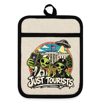Alien Selfie – Just Tourists - Topflappen mit Gummirückseite - Leinen/Schwarz  - Vorne