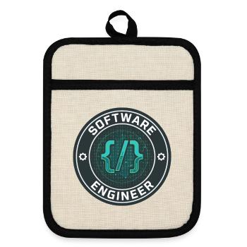 Software Engineer Binärcode-Badge-Geschenk - Topflappen mit Gummirückseite - Leinen/Schwarz  - Vorne