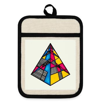 Abstrakte bunte Pyramide - Topflappen mit Gummirückseite - Leinen/Schwarz  - Vorne
