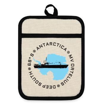 Antarktis-Silhouette mit Explorer-Schiff - Topflappen mit Gummirückseite - Leinen/Schwarz  - Vorne