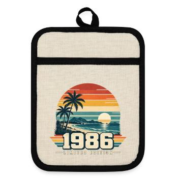 1986 Retro Sonnenuntergang Küstenedition - Topflappen mit Gummirückseite - Leinen/Schwarz  - Vorne