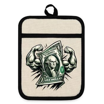 Starker Dollar Bill Muskel-Hustle - Topflappen mit Gummirückseite - Leinen/Schwarz  - Vorne