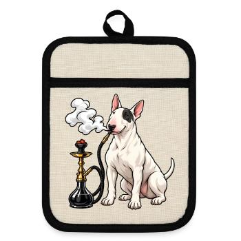 Bull Terrier mit Shisha - Topflappen mit Gummirückseite - Leinen/Schwarz  - Vorne