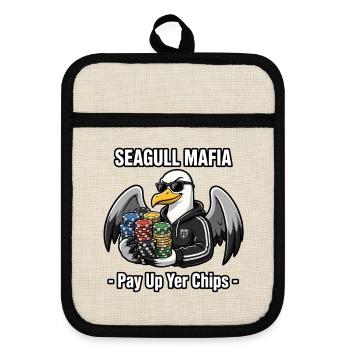 Seagull Mafia – Pay Up Yer Chips lustig - Topflappen mit Gummirückseite - Leinen/Schwarz  - Vorne