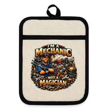 Kein Magier, Mechaniker, Handwerker, Handwerker, Handwerker - Topflappen mit Gummirückseite - Leinen/Schwarz  - Vorne