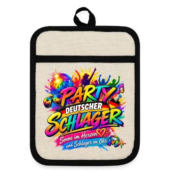 Deutscher Schlager , Schlager Party - Topflappen mit Gummirückseite - Leinen/Schwarz  - Vorne