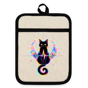 Minimalist Cat Heartbeat - Topflappen mit Gummirückseite - Leinen/Schwarz  - Vorne