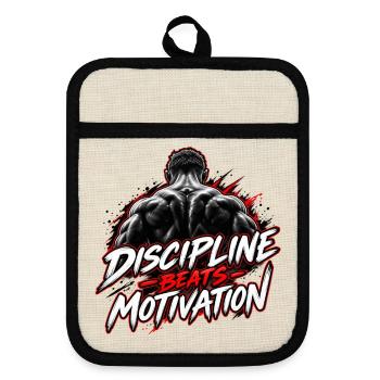 Disziplin Beats Motivation - Topflappen mit Gummirückseite - Leinen/Schwarz  - Vorne