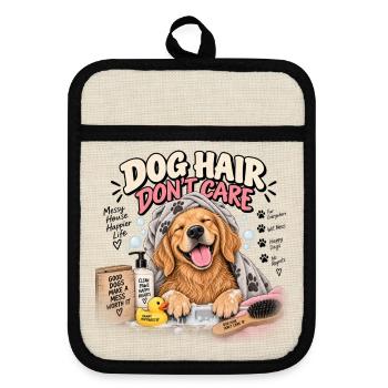 Hundehaare, Bad & Freude in der Badewanne - Topflappen mit Gummirückseite - Leinen/Schwarz  - Vorne